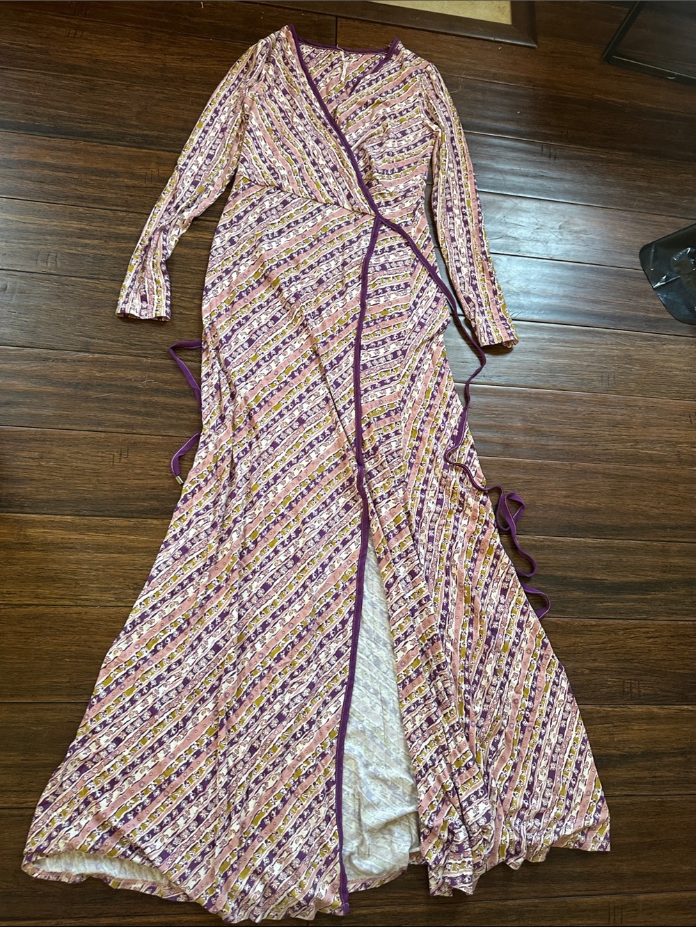 Free People Pink and Purple Striped Wrap Maxi Dress